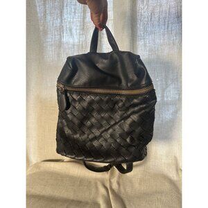 Black Faux Leather Woven Backpack – Chic Minimalist Travel Everyday Bag Quiet Lu